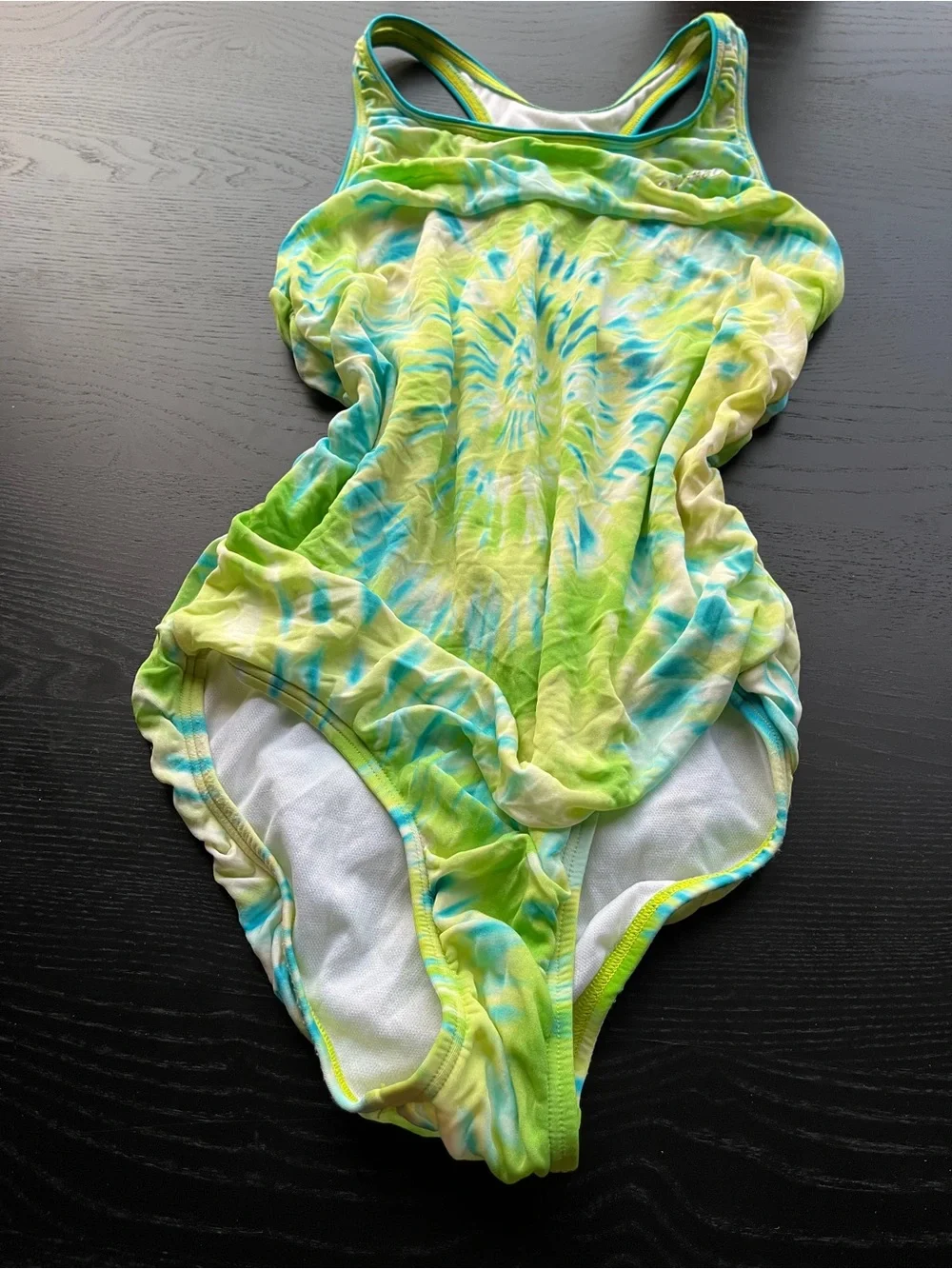Speedo Girls Lime Green Blue Tie Dye One Piece Swimsuit Size 14 Athletic